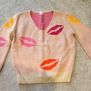 Kiss-Print Sweater in Pink and Orange
